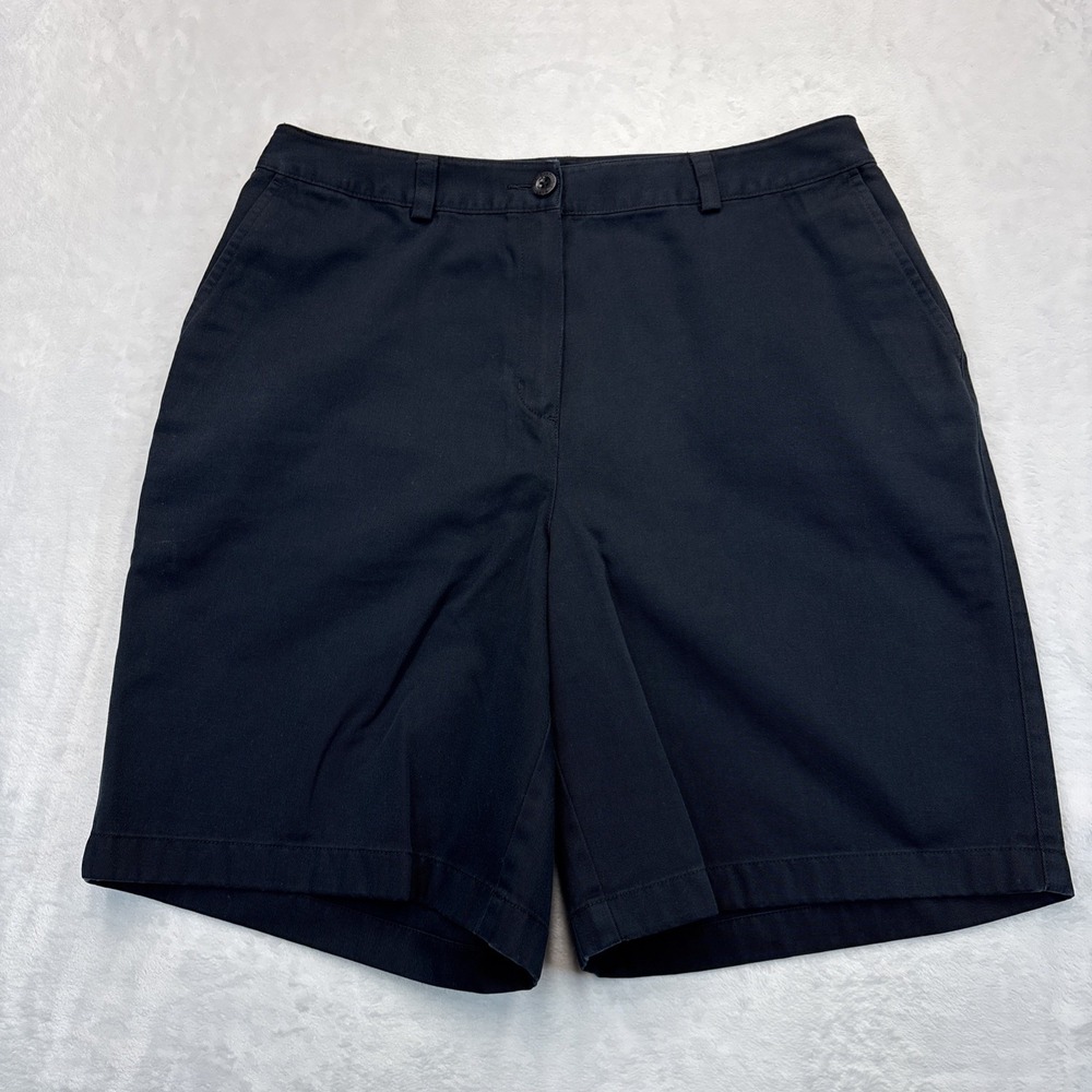 L.L. Bean Curvy Fit Navy Chino Bermuda Shorts Women's 12 Preppy Casual Style